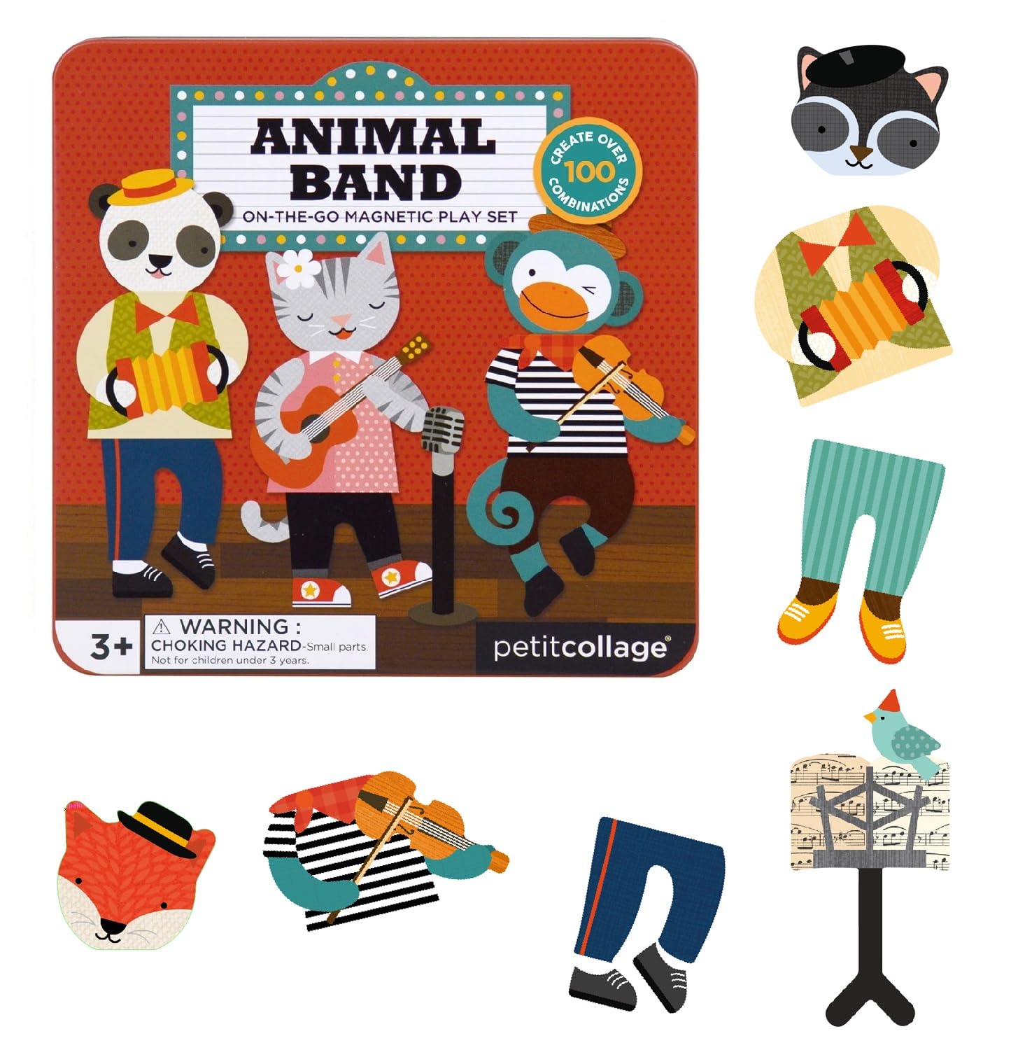 Petit Collage Magnetic Play Set, Animal Band - Mix & Match Magnetic Game Board, Ideal for Ages 3+ - Includes 2 Magnetic Scenes and over 25 Magnet