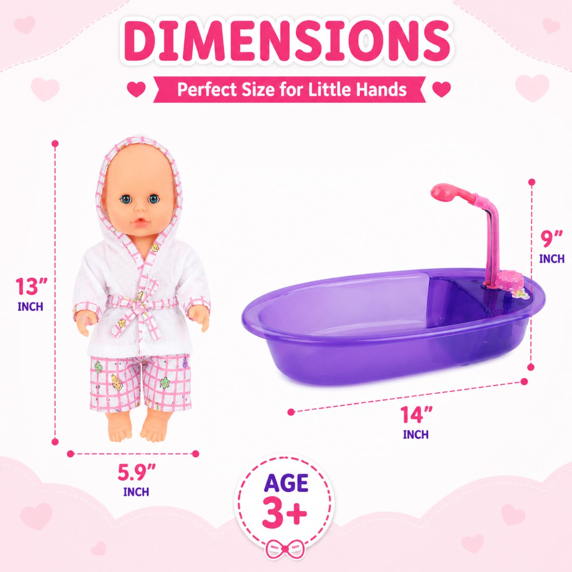 Liberty Imports Baby Bath Toys 13-Inch Little Newborn Doll Bath Set - Real Working Bathtub with Detachable Shower Spray and Accessories for Kids