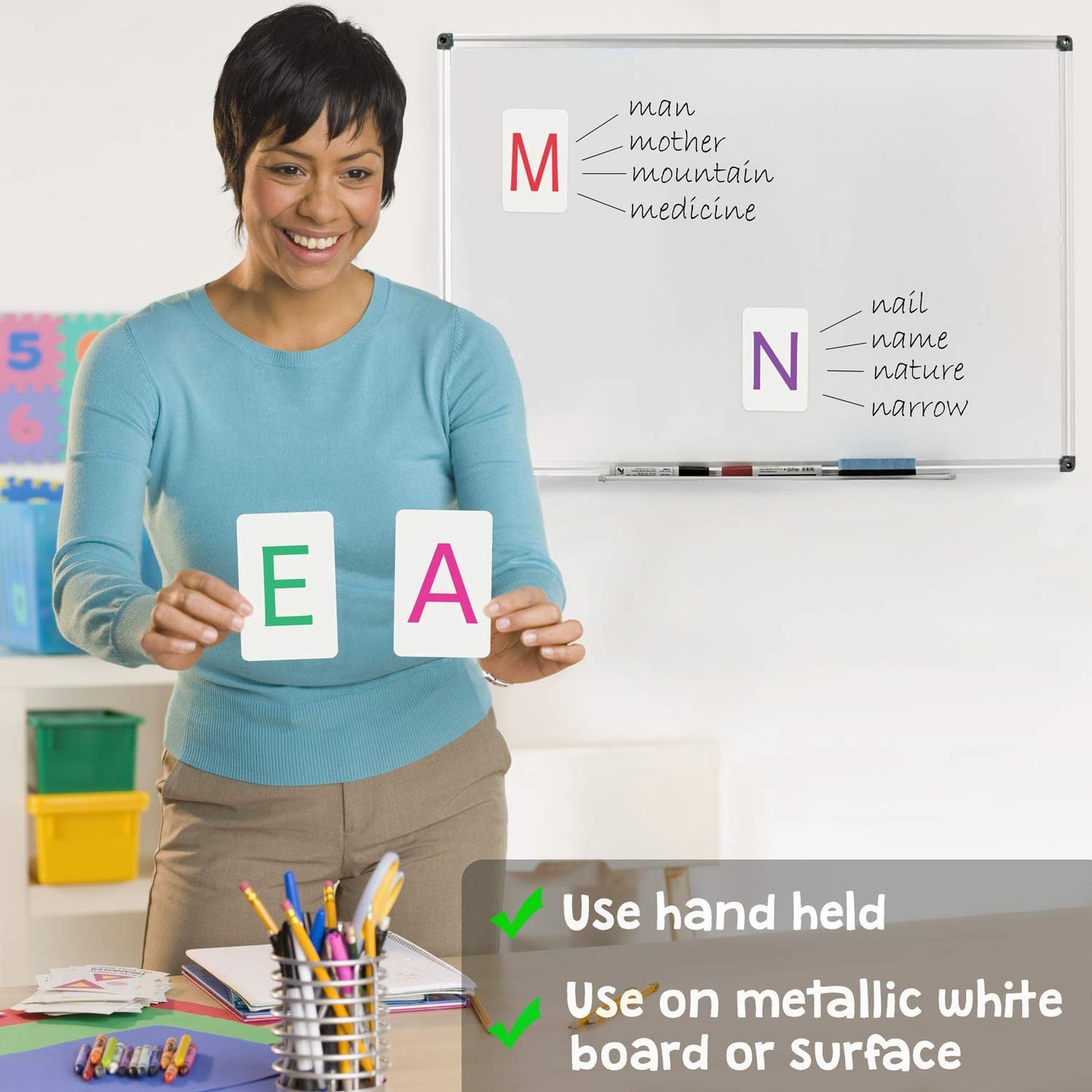 Attractivia Magnetic Big Alphabet ABC Flash Cards - 26 Sturdy Uppercase Large Letters - for Classroom Teachers, Homeschool, ESL, Toddlers 2-4 Years