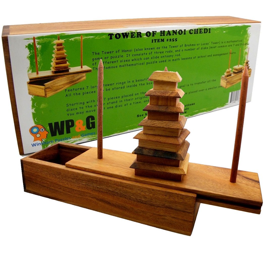 Tower of Hanoi Chedi 7 Layers - Wooden IQ Puzzle Brain Teaser