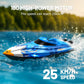 RC Boat 25KM/H High Speed Waterproof Remote Control Boat,Water Cooling, 2.4GHz Remote, 2 Batteries, LED Lights, One-Key Flip, Low Battery