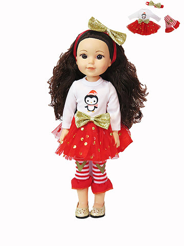 Red & Gold Little Penguin Outfit 3pc for 14-Inch Dolls | Premium Quality & Trendy Design | Dolls Clothes
