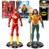 DC Comics Collectible Action Figures Set - Bundle with Flash and Aquaman Figurines Plus Batman Mobile Wallet | 7" Flash and Aquaman Bendy Figure Toys