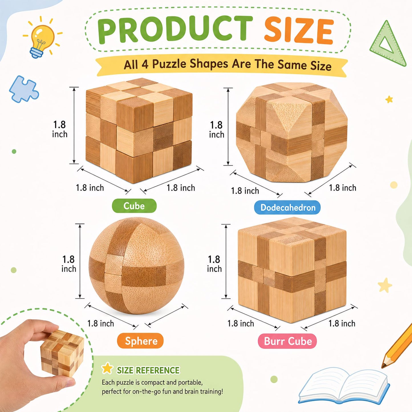 4 Pack Wooden Puzzle Brain Teasers Toy for Kids 3D Puzzles for Teens