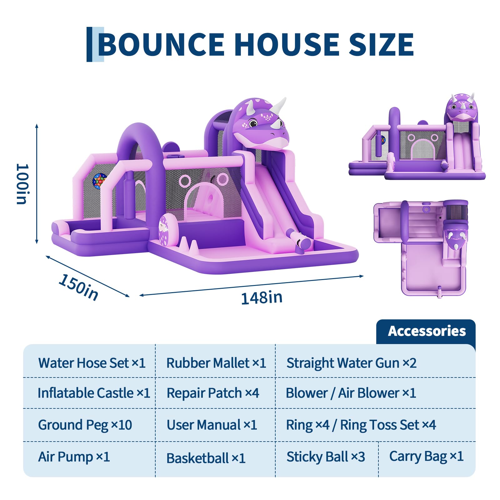 Bounce House, Inflatable Dinosaur Bouncer with Slide and Air Blower, Oxford Cloth Jumping Castle for Kids, Durable Sewn Bouncy House with Large Play