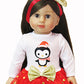 Red & Gold Penguin Long Sleeved Dress Outfit with Bow Headband for 18-Inch Dolls | Premium Quality & Trendy Design | Dolls Clothes