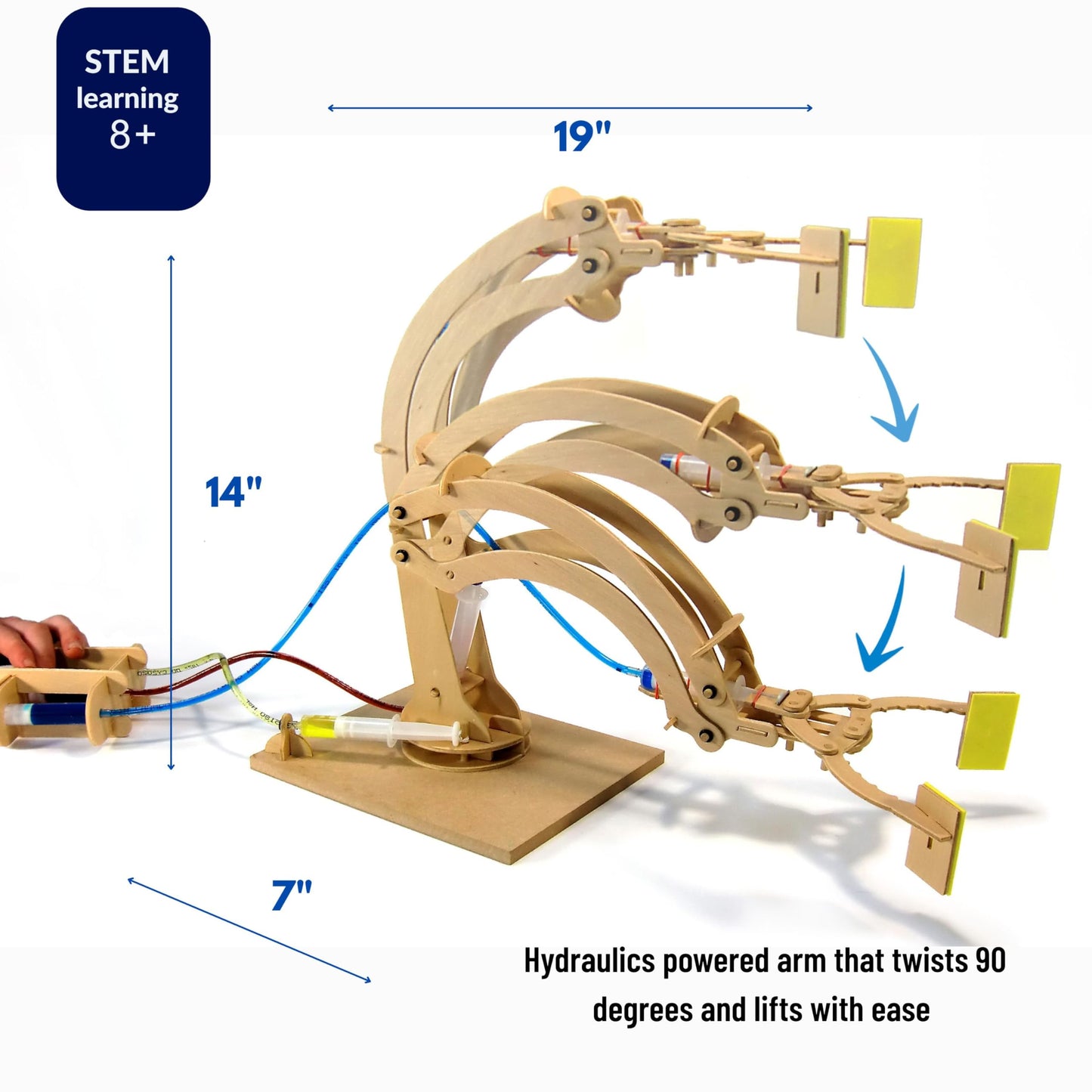 PATHFINDERS STEM Kit - Hydraulic Robotic Arm | Wooden Building Kit for Kids Ages 8-12 | Mechanical Engineering Toy | Hands-On STEM Project for Boys
