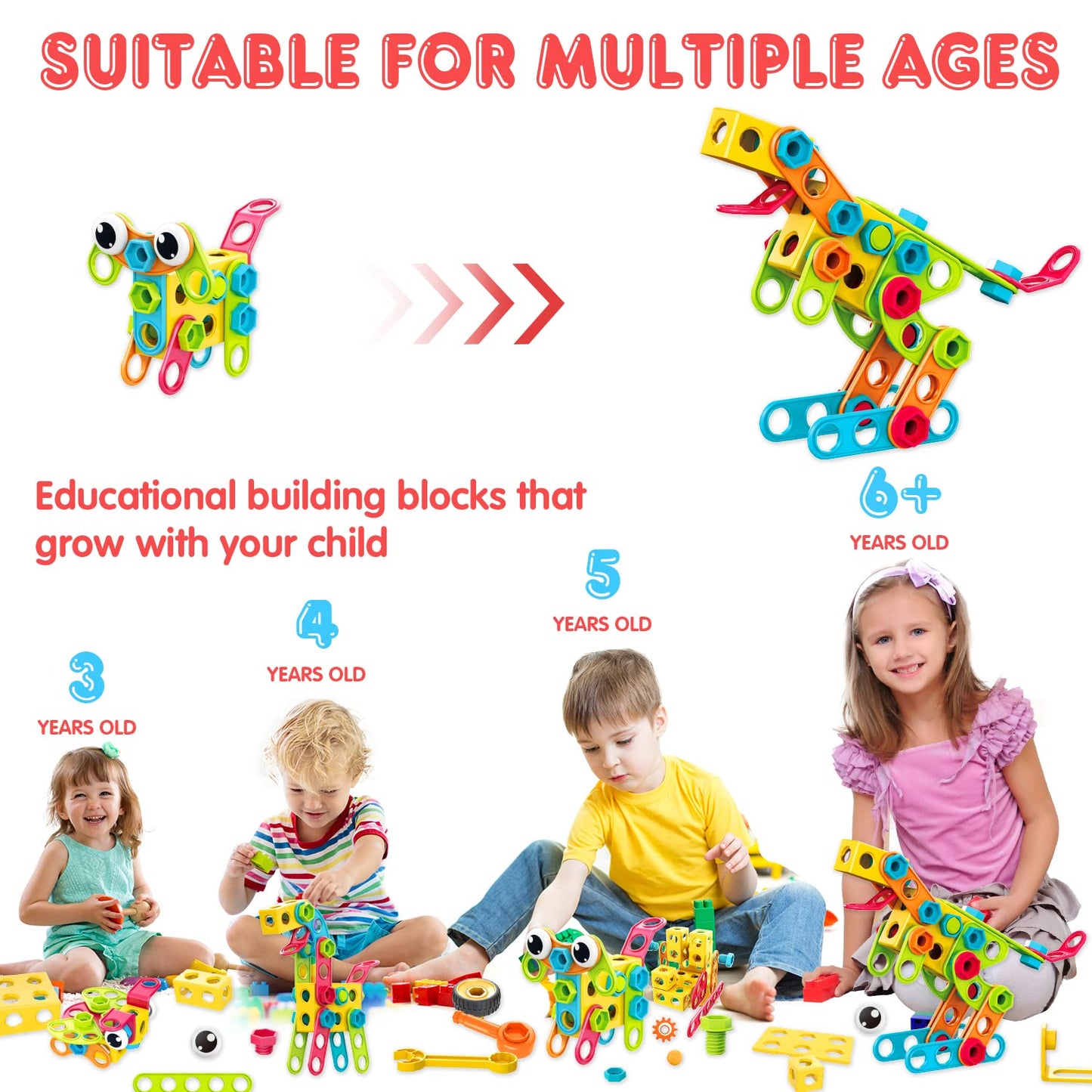 NXONE 195 PCS Educational STEM Toys for Boys and Girls Ages 3 4 5 6 7 8 9 10 Construction Building Blocks Toy Building Sets Kids Toys Creative
