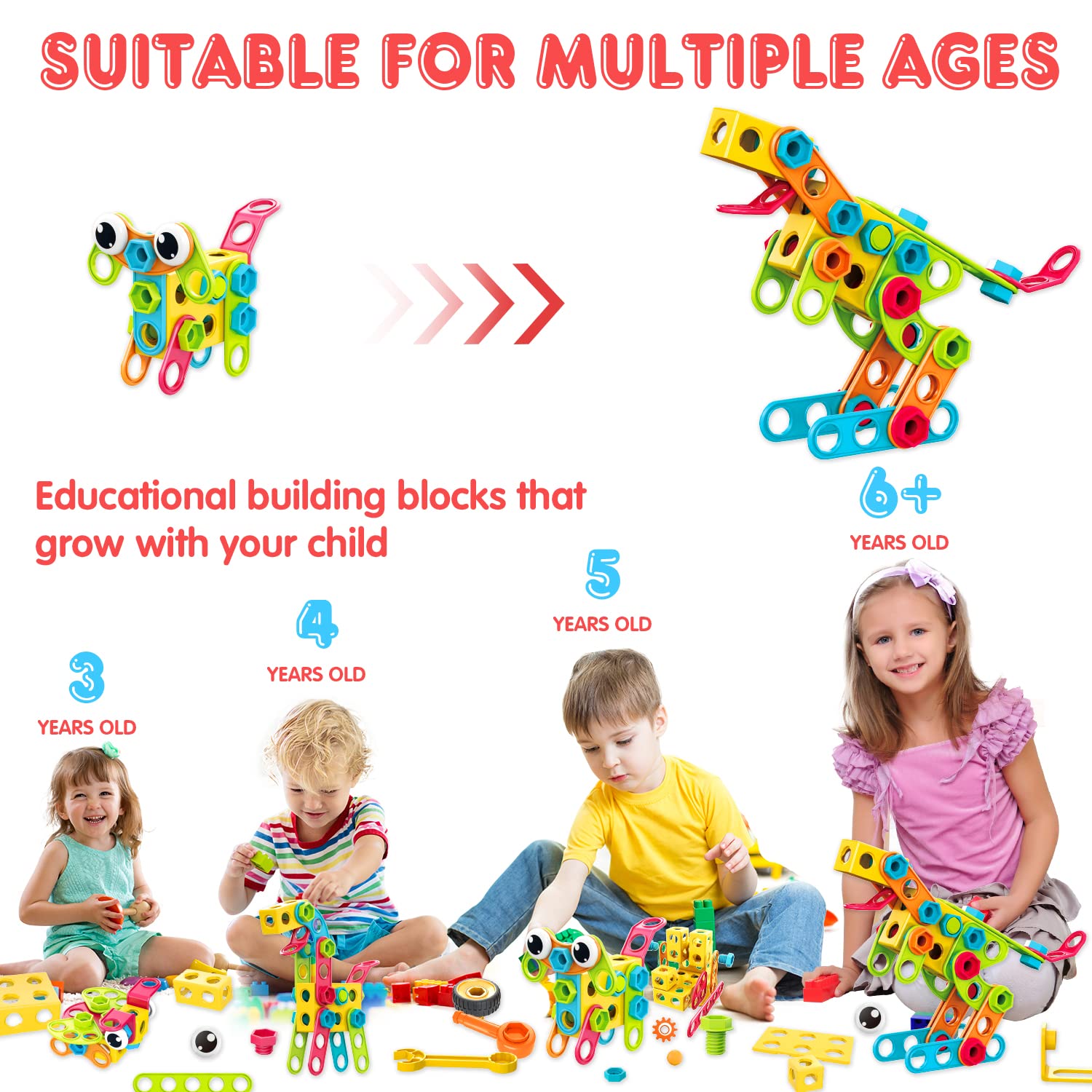 NXONE 195 PCS Educational STEM Toys for Boys and Girls Ages 3 4 5 6 7 8 9 10 Construction Building Blocks Toy Building Sets Kids Toys Creative