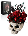 Gothic Skull Rose Flower Bouquet Building Set - Horror Skeleton Botanical Brick Kit for Adults, Gothic Decor with Red Roses, Dark Aesthetic Skull