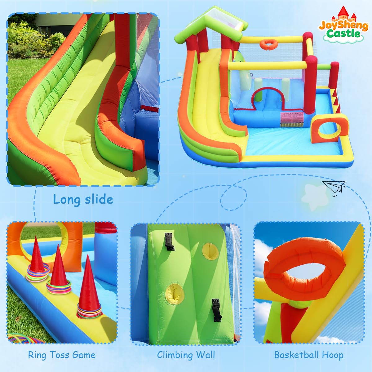 Mega Bounce House with Slide | 7-in-1 Inflatable Playground for Kids 3-10 | Giant Jump Area, Ball Pit, Basketball Hoop | Commercial-Grade Blower