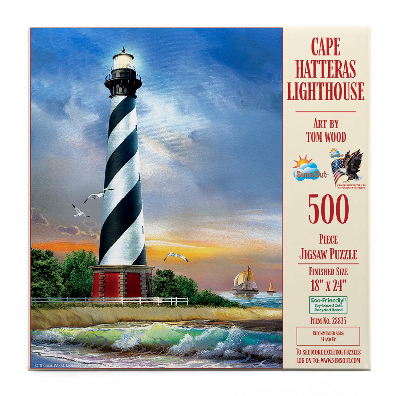 SUNSOUT INC - Cape Hatteras Lighthouse - 500 pc Jigsaw Puzzle by Artist: Tom Wood - Finished Size 18" x 24" Lighthouse - MPN# 28835