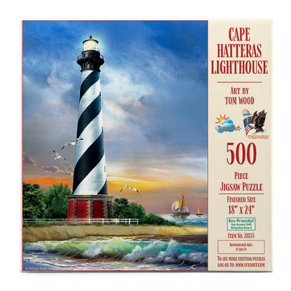 SUNSOUT INC - Cape Hatteras Lighthouse - 500 pc Jigsaw Puzzle by Artist: Tom Wood - Finished Size 18" x 24" Lighthouse - MPN# 28835