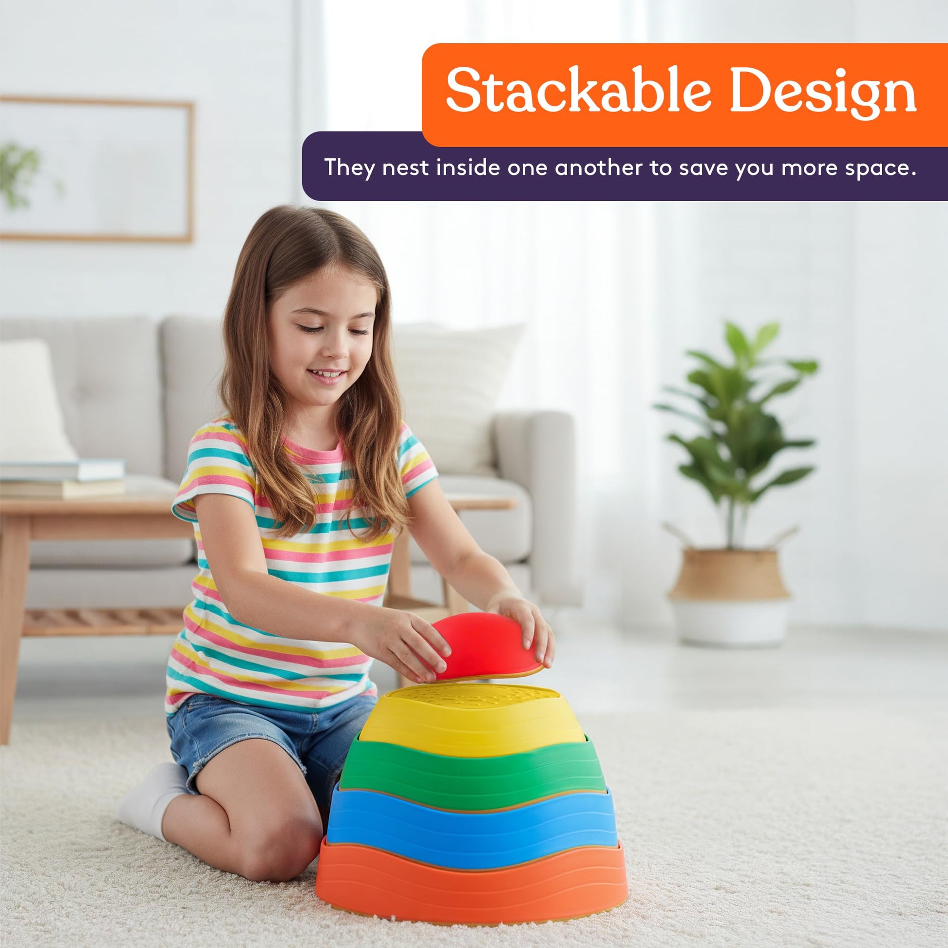 Special Supplies Stepping Stones for Kids, 5 Balance Indoor and Outdoor Blocks Promote Coordination, Balance, Strength, Child Safe Rubber, Non-Slip