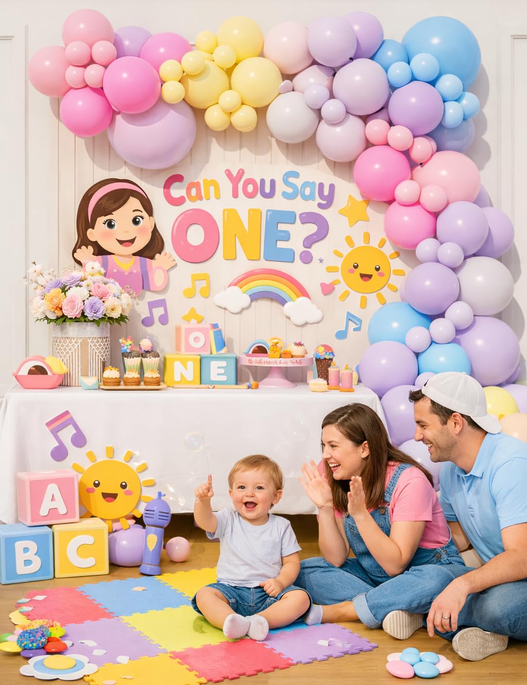 Beaumode Pastel Can You Say One Balloon Arch Garland Kit for Girls First Second Birthday Toddler Music Learning First Words Birthday Theme Party
