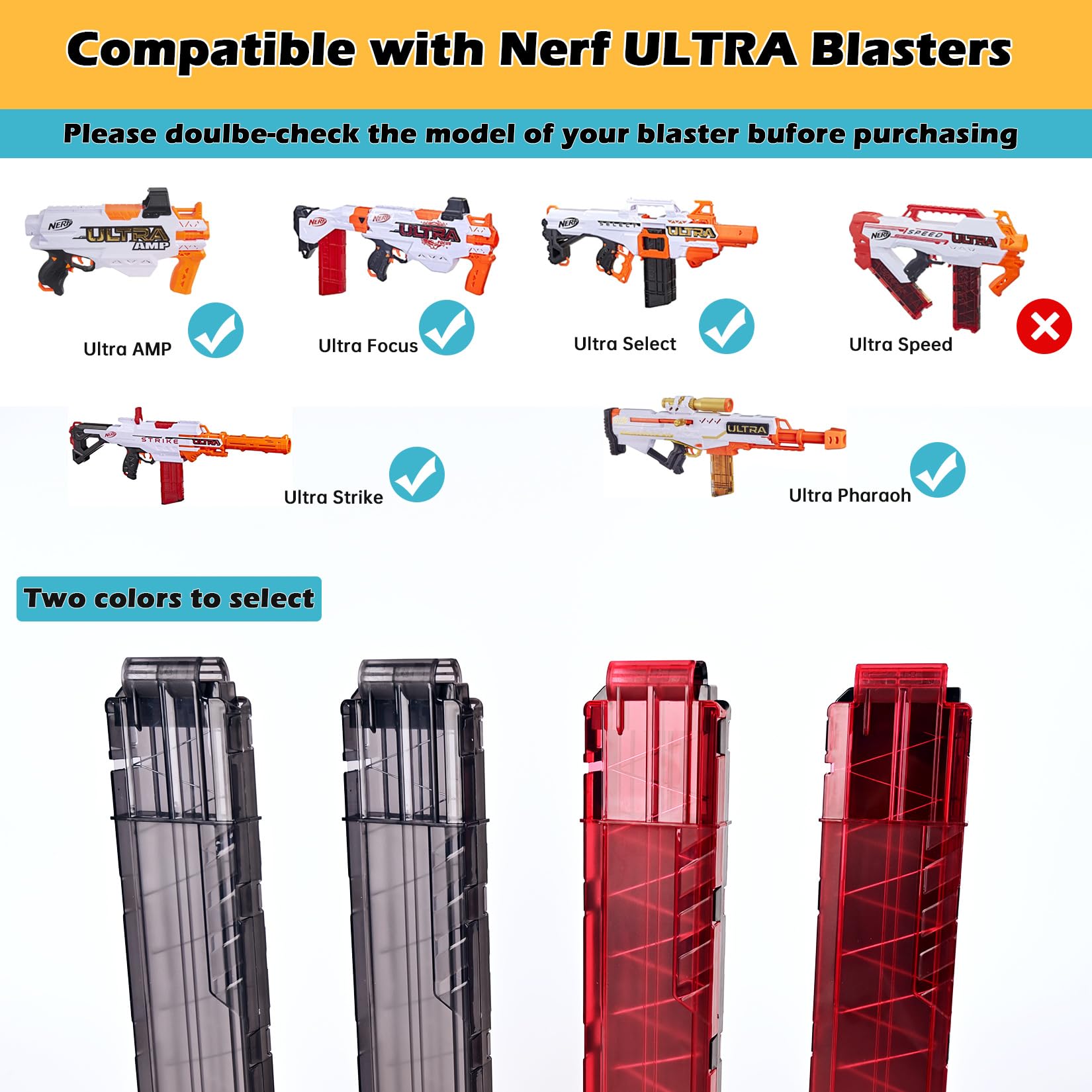 lififun Ultra Magazine, 18-Dart Magazine Dart Clips for Nerf Ultra 2 PCS Black
