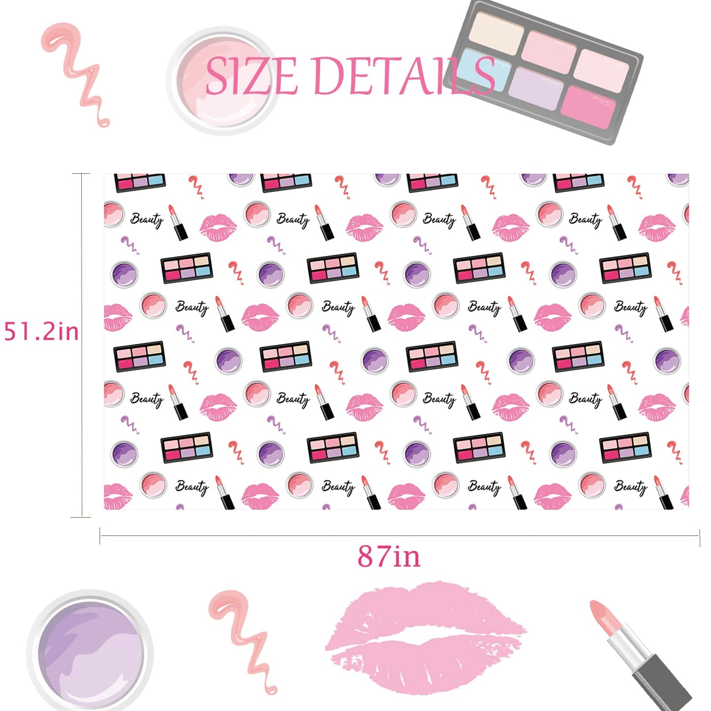 MIKIMIQI 1 Pack SPA Makeup Party Decorations Spa Table Decorations Pink Cosmetic Themed Table Cover Birthday Party Table Runner Makeup Tablecloth