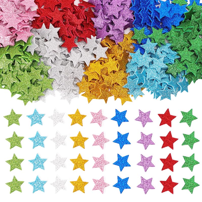 540 Pcs Glitter Foam Stickers, BetterJonny Colorful Self Adhesive Star Shape Glitter Sticker Star Foam Stickers DIY Posters, Scrapbooking, Making