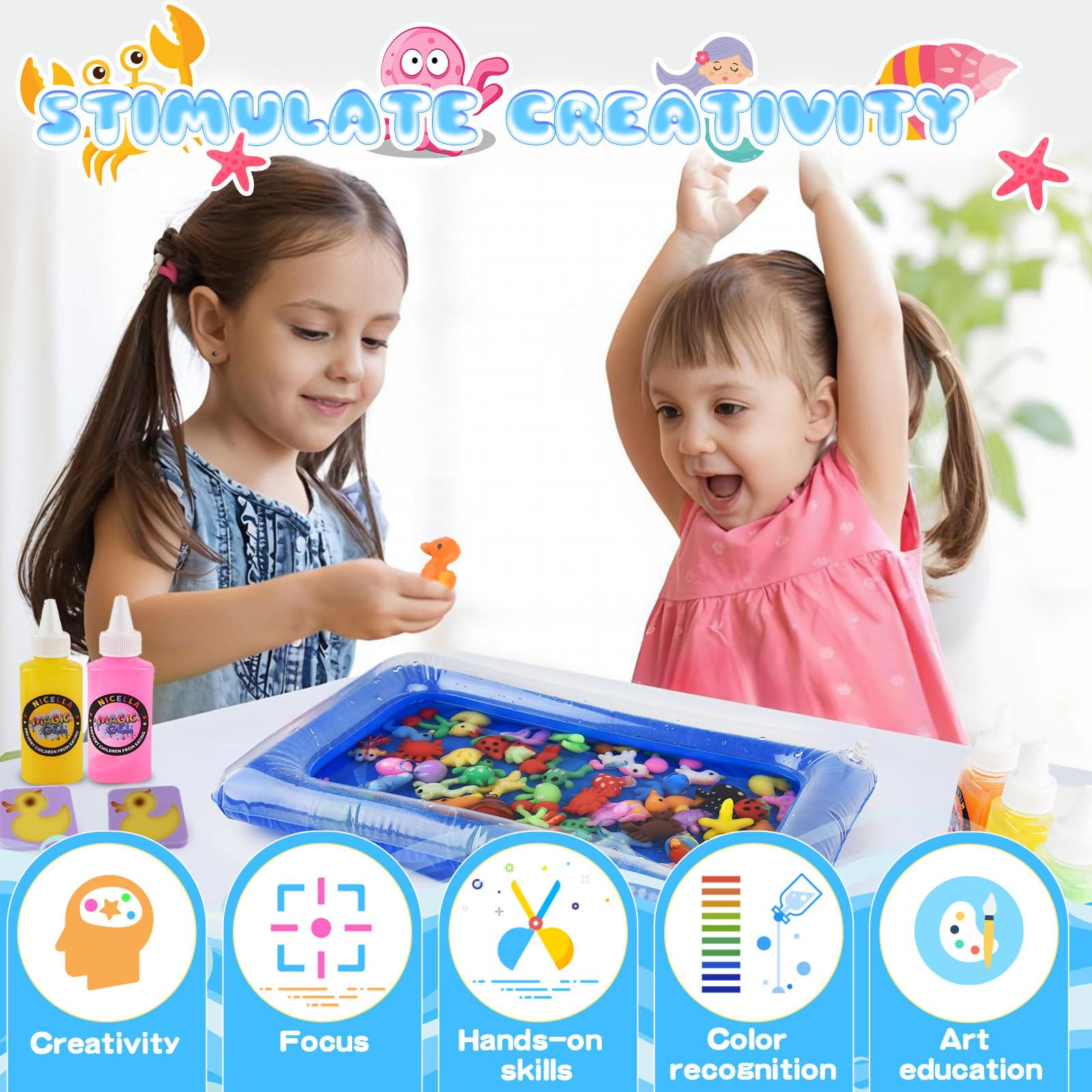 Magic Gel Water Elf Toy Kit, Squishy Making Kit for Kids with 20PCS Aqua Fairy Water Gels & Animal Mold, Gift for Christmas, Easter, Birthday, New