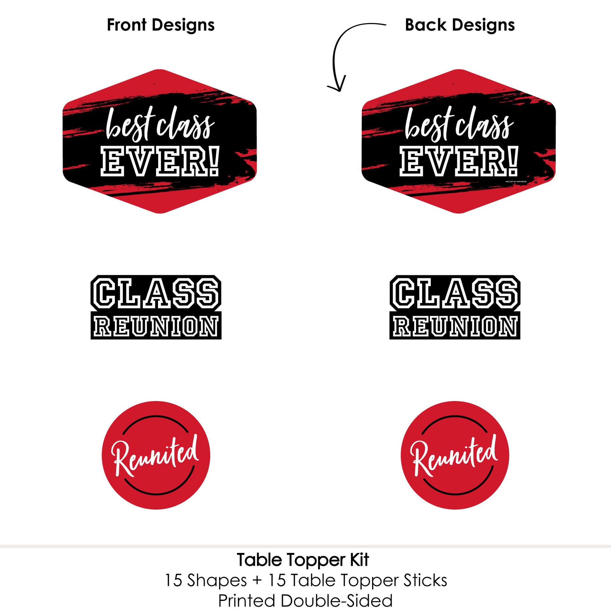 Big Dot of Happiness Reunited Red - School Class Reunion Party Centerpiece Sticks - Table Toppers - Set of 15