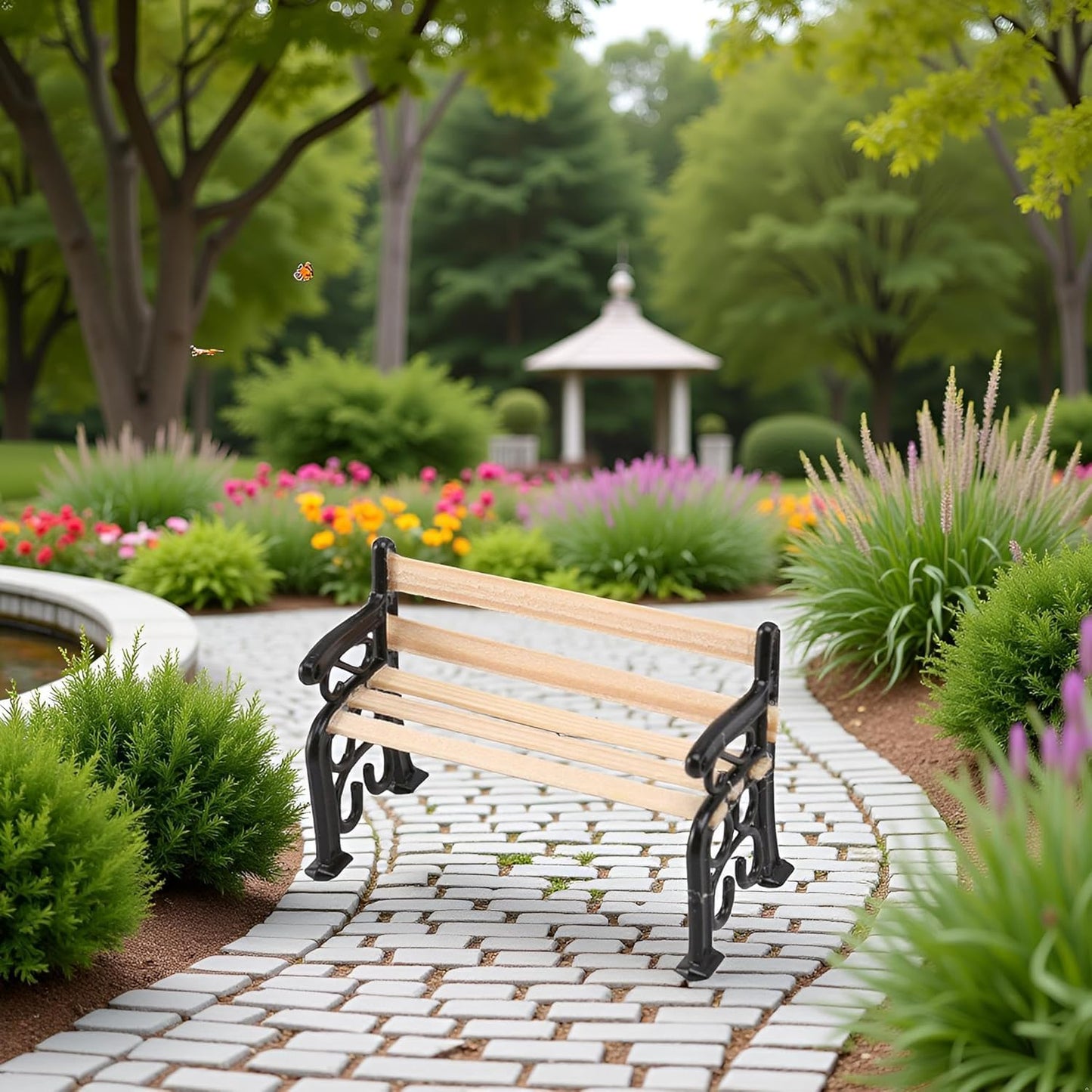 2Pcs 1/24 Miniature Park Bench Dollhouse Decoration Accessories