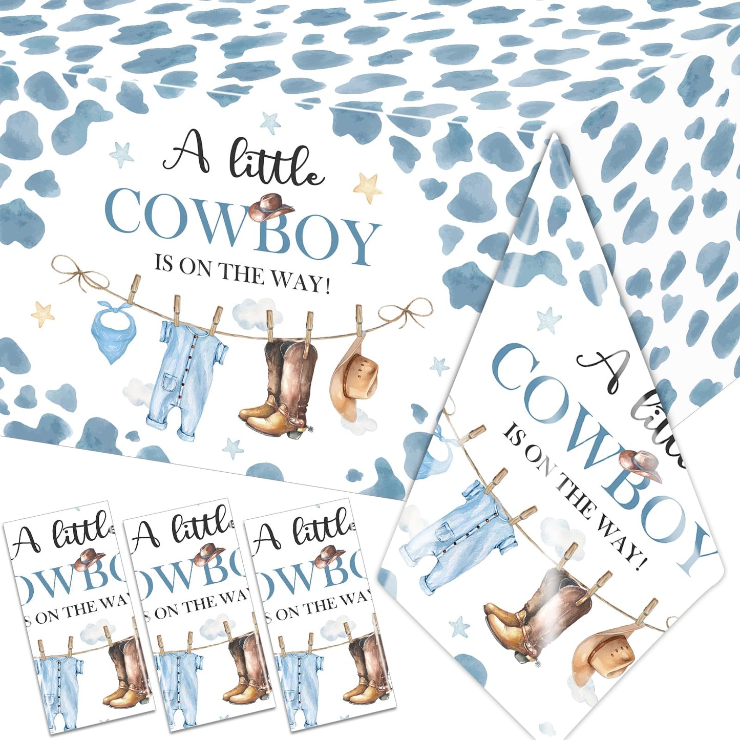 Pymurod Little Cowboy Baby Shower Decorations-3pcs Western Tablecloth Cowboy Table Cover for Cowboys Western Themed Baby Shower Party Decorations