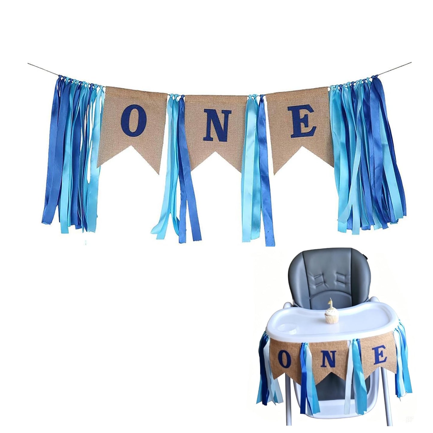 Premium Blue Big One Highchair Banner for 1st Birthday Party, Rustic First Birthday Decorations, Wall Hanging Ornament and High Chair Decor for Baby
