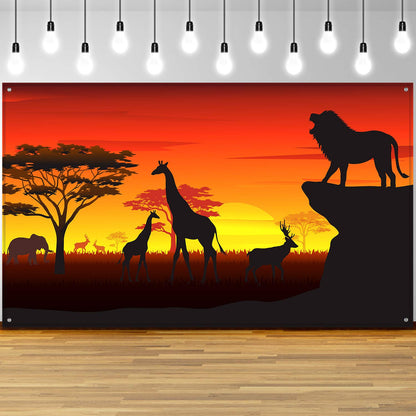 Blulu African Safari Theme Party Decorations, 72.8 x 43.3 Inch African Safari Backdrop Banner Theme Supplies, Tropical Forest Jungle Scenic Background