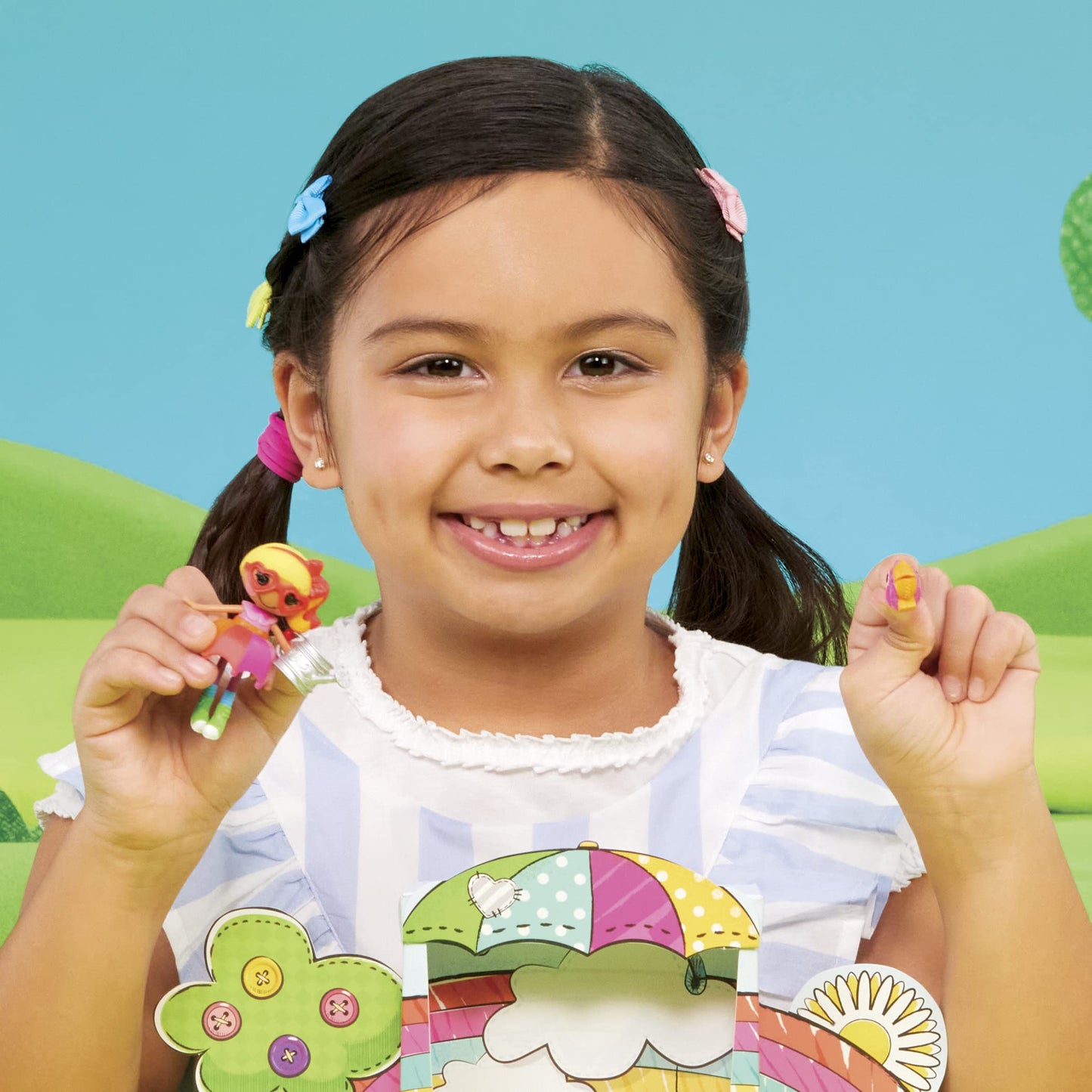 Lalaloopsy Mini Doll - April Sunsplash with Mini Pet Toucan, 3" Colorful Doll with Umbrella, Watering can & More Accessories in Reusable Package