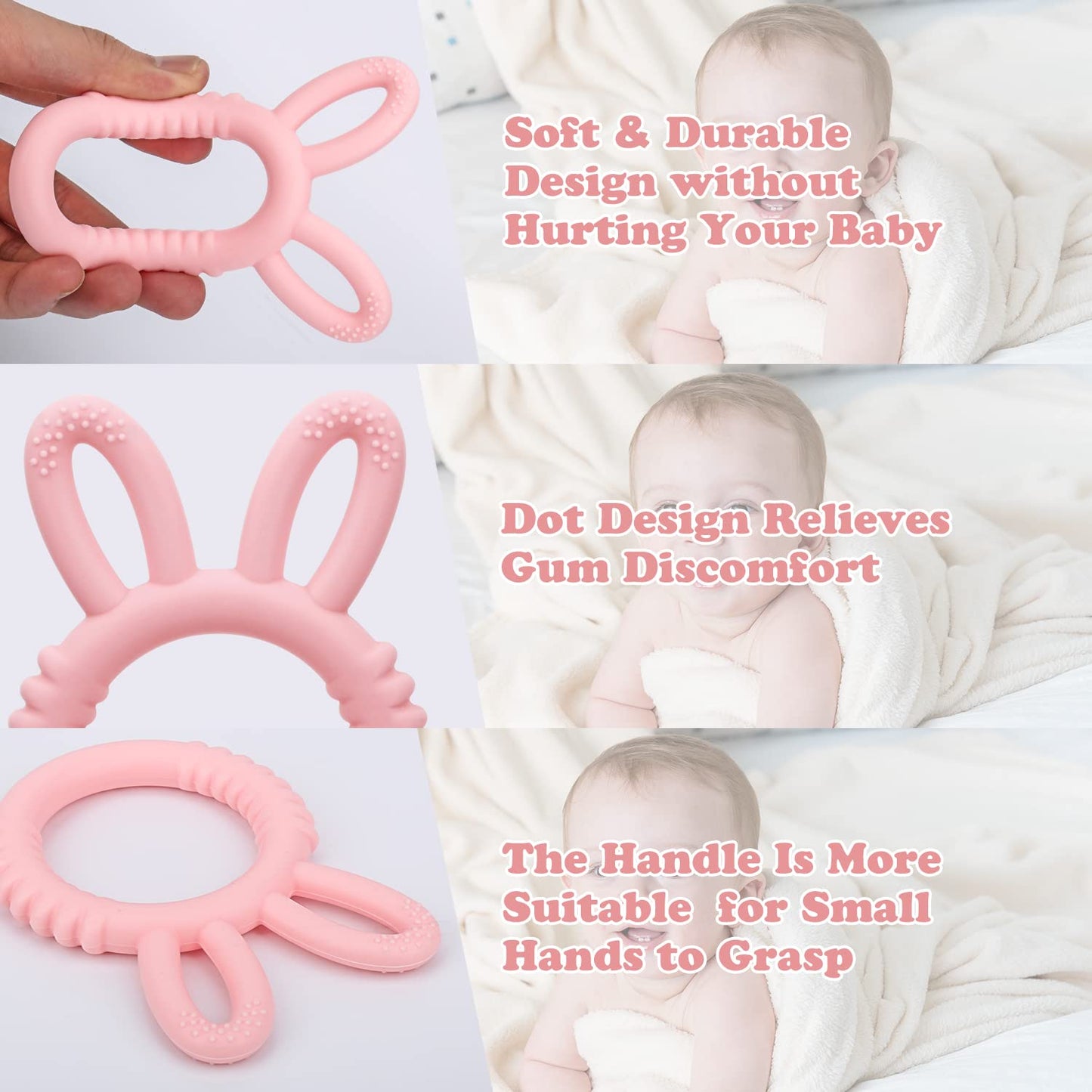 MISSLILI Silicone Babies Teethers Baby Teething Toys for Soothe Massage Sore Gums for 3-12 Months Infants, BPA Free, Easter Gifts for Boys and Girls
