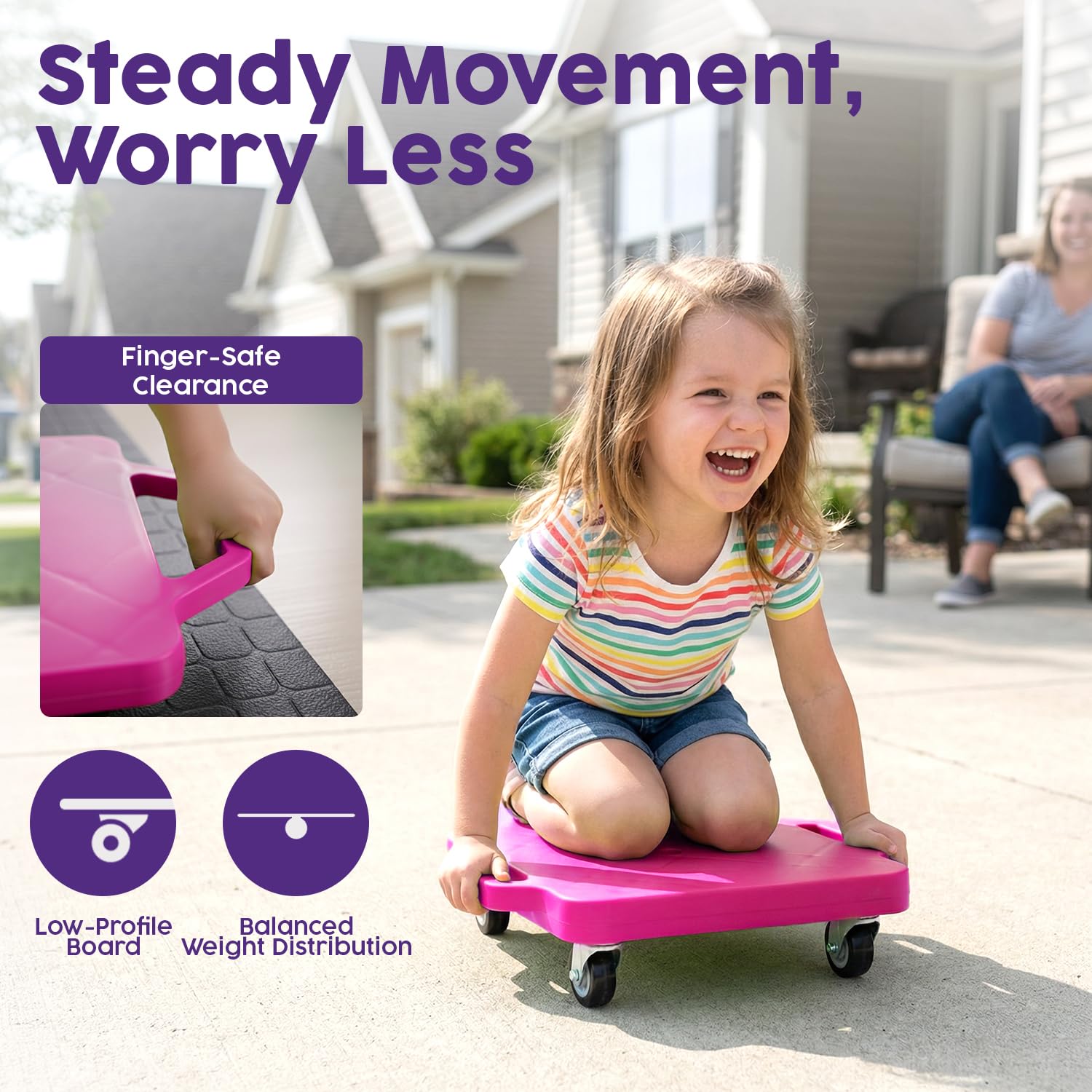 Hurtle Scooter Board for Kids with Safety Handles - Heavy Duty Gym Floor Scooter with 360° Wheels for PE, Indoor Active & Sensory Play - Supports 200