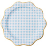 Bonjour Fête Elegant Light Blue Gingham Paper Party Dinner Plates | Large Disposable Size for Baby Showers, Spring Parties & Birthday Celebrations |