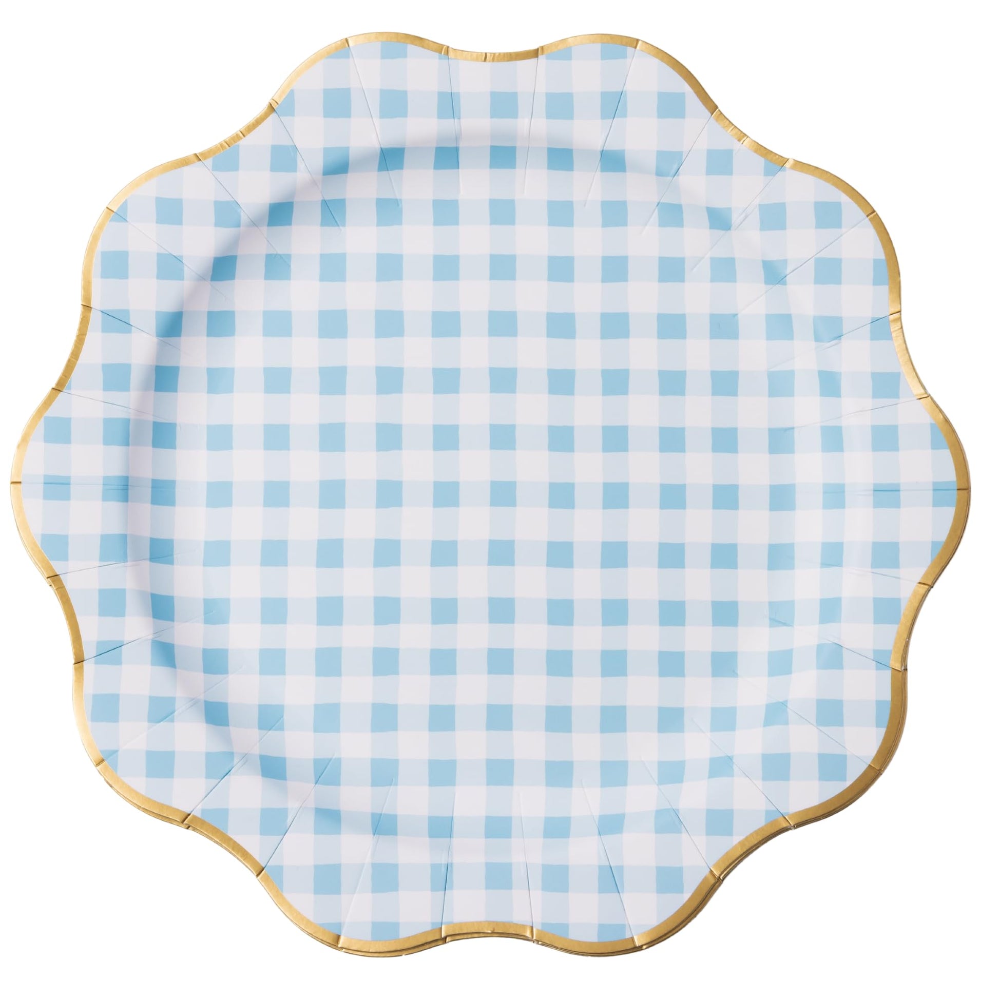 Bonjour Fête Elegant Light Blue Gingham Paper Party Dinner Plates | Large Disposable Size for Baby Showers, Spring Parties & Birthday Celebrations |