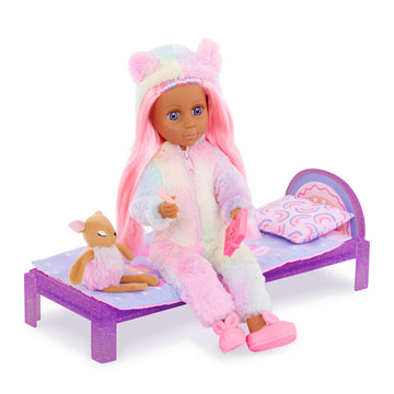Glitter Girls - 14-Inch Fashion Doll - Pink Hair & Violet Eyes - Fluffy, Multicolored Onesie - Bed & Accessories - 3+ Years - Rafa & Bedtime Playset