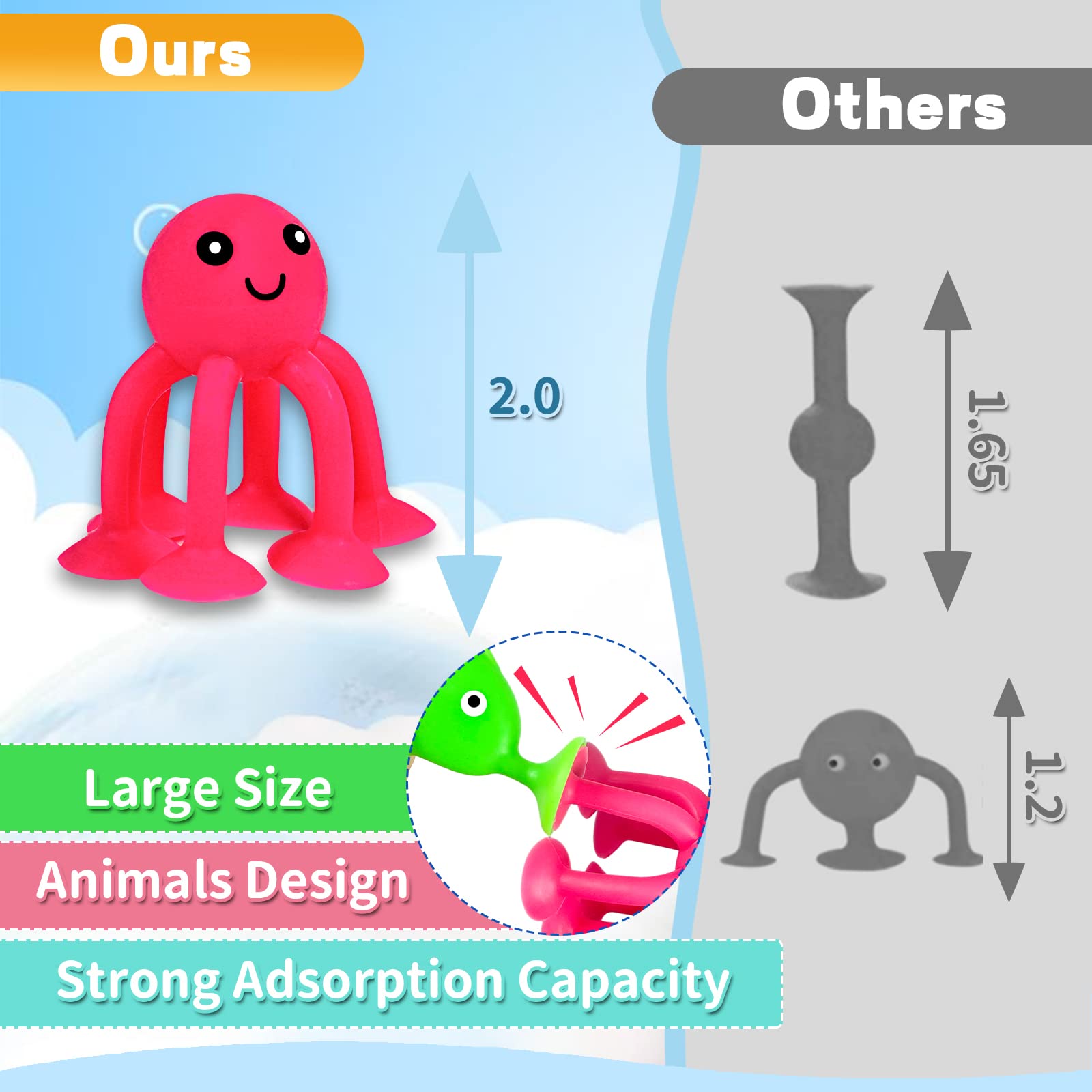Suction Bath Toys for Kids, 18 Pcs Ocean Animal Suction Cup Toys with Eggshell & Bag, No Hole Mold Free Bath Toy, Sensory Window Building Toys