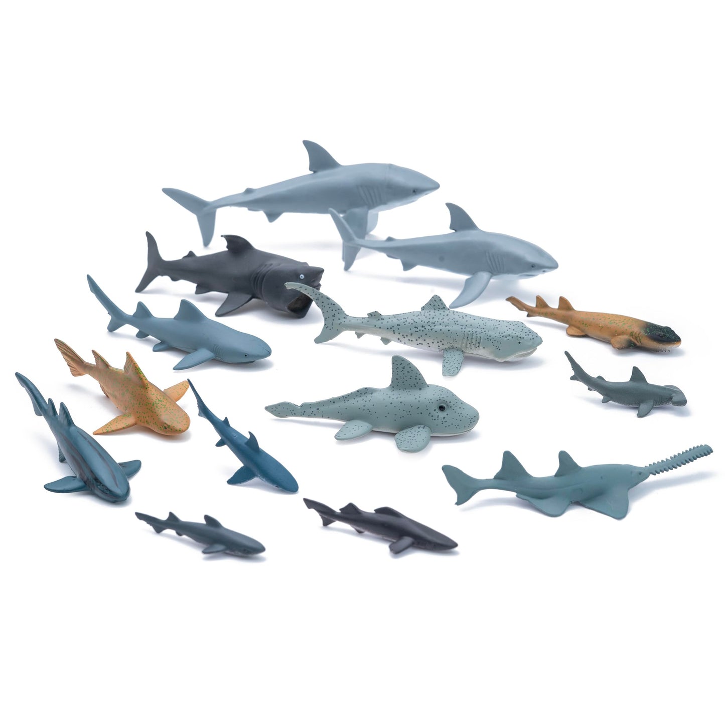 Animal Planet Sea of Sharks Playset - 14 Piece Shark Figure Set Featuring Great White, Hammerhead, Megamouth & More for Kids Ages 3+