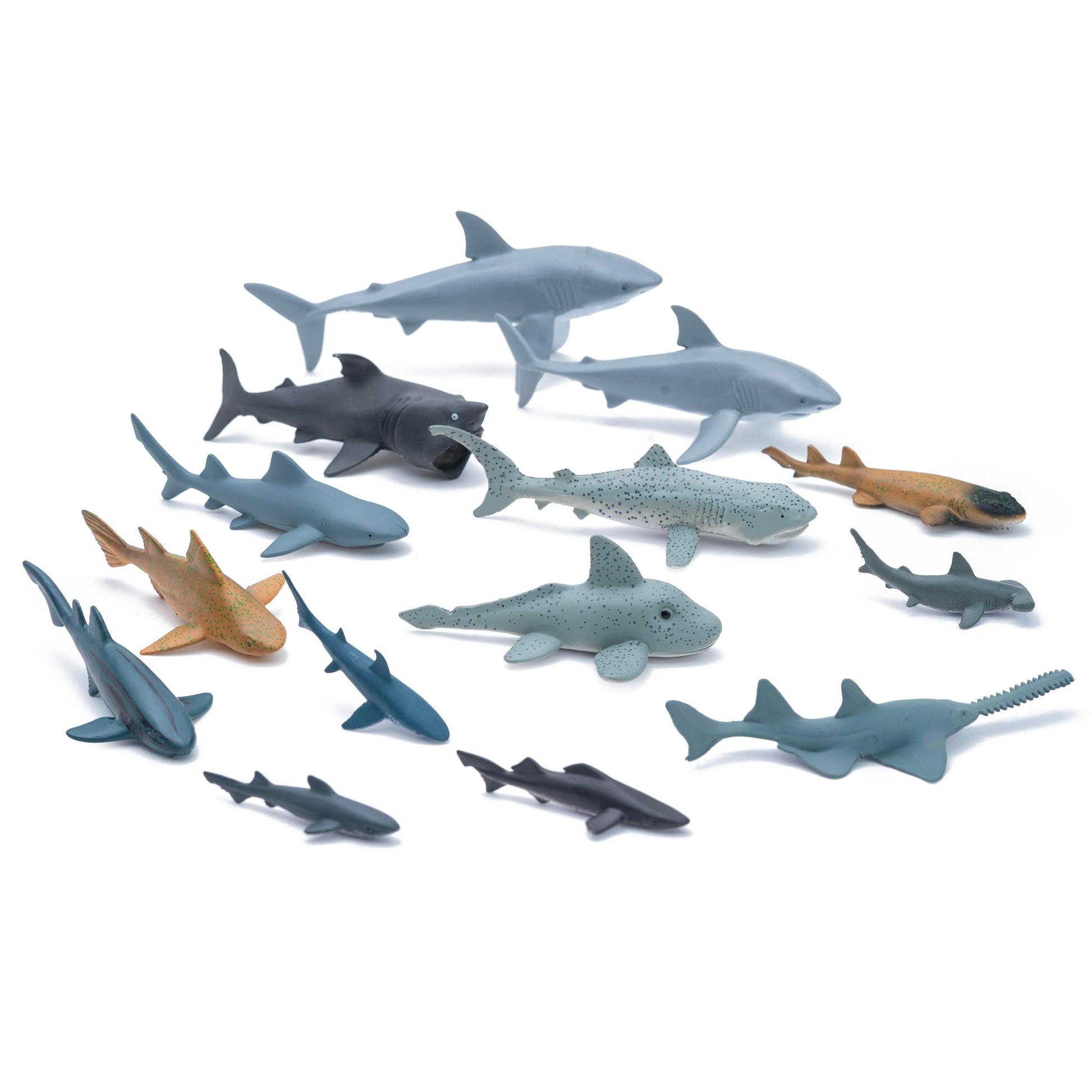 Animal Planet Sea of Sharks Playset - 14 Piece Shark Figure Set Featuring Great White, Hammerhead, Megamouth & More for Kids Ages 3+