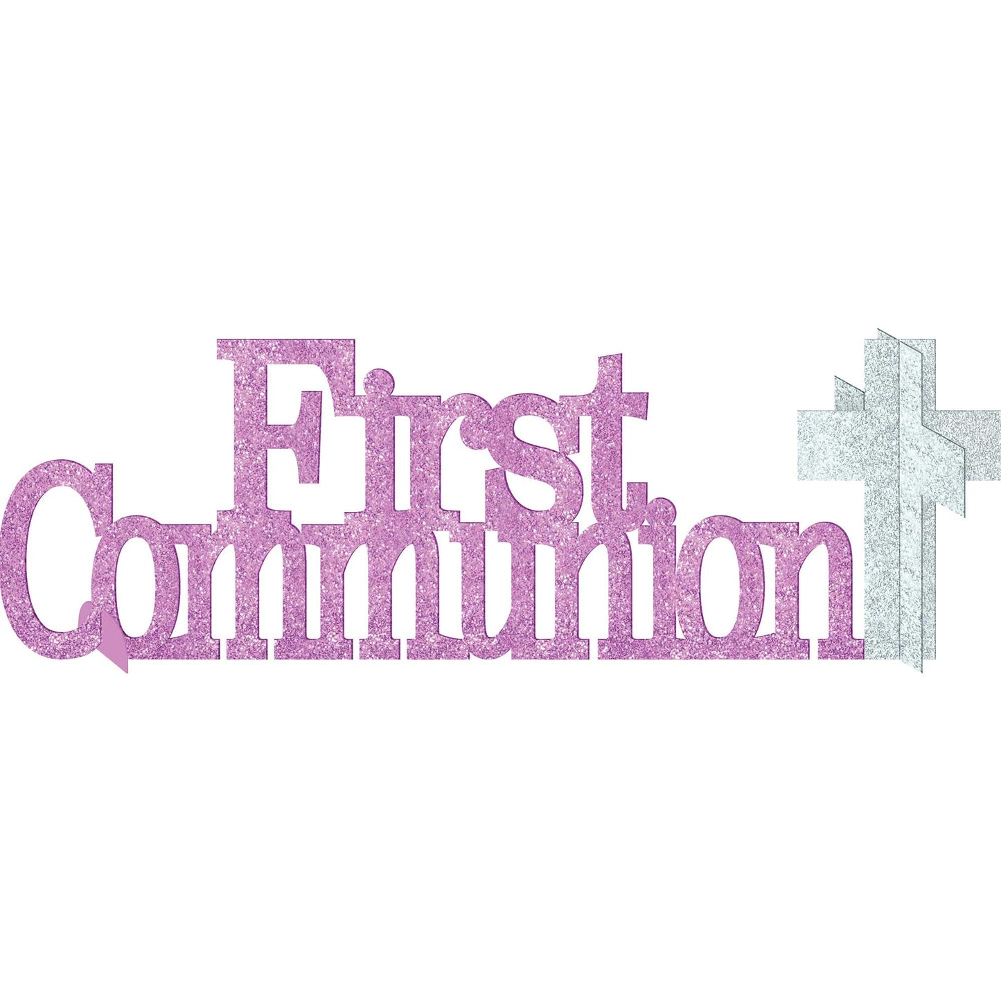 amscan 241698 Pink Glitter First Communion Table Decoration - 1 Pc