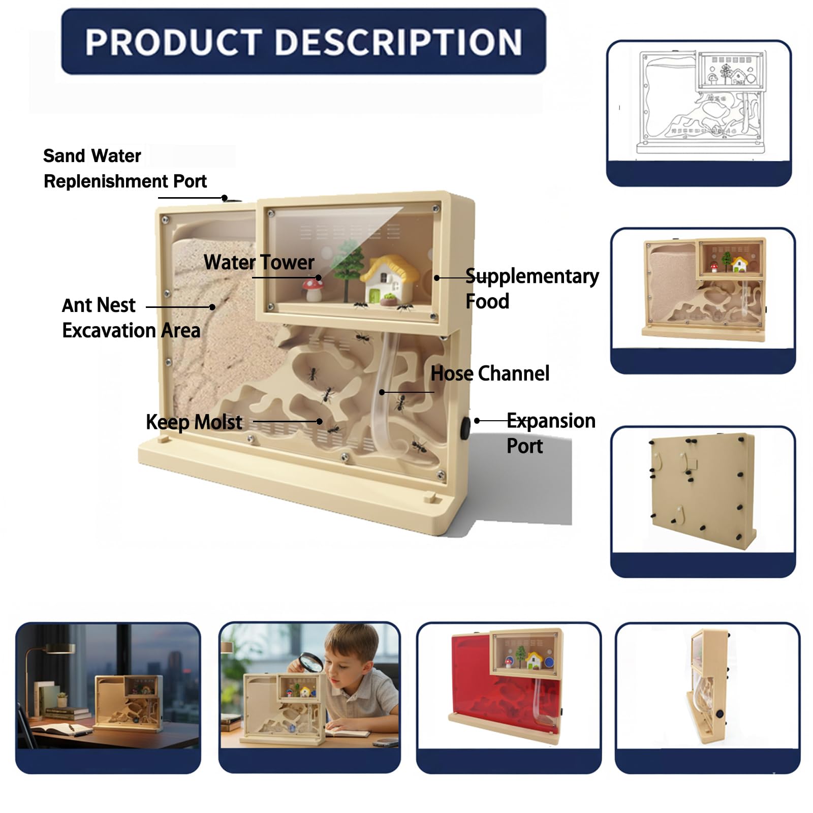 Sand Ant Farm Castle for Kids,Live Ant Habitat Kit with Nutrient Sand - Interactive Ant Colony Observation Terrarium STEM Educational Science Kit