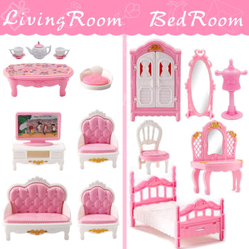 75 Pcs Dollhouse Furniture Set Accessories,Small Dollhouse Miniature Pretend Play Family Toys Gift,Toddler Boy Girl Kid 3Y+ Mini