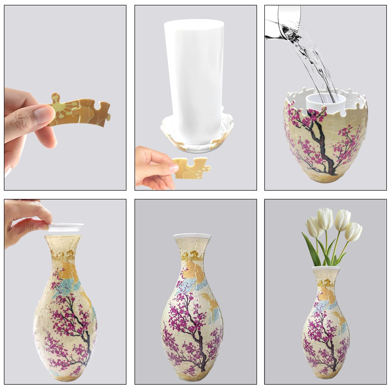 3D Puzzle Vase Flower Vase for Adults Made by 160 Curved Plastic Puzzle