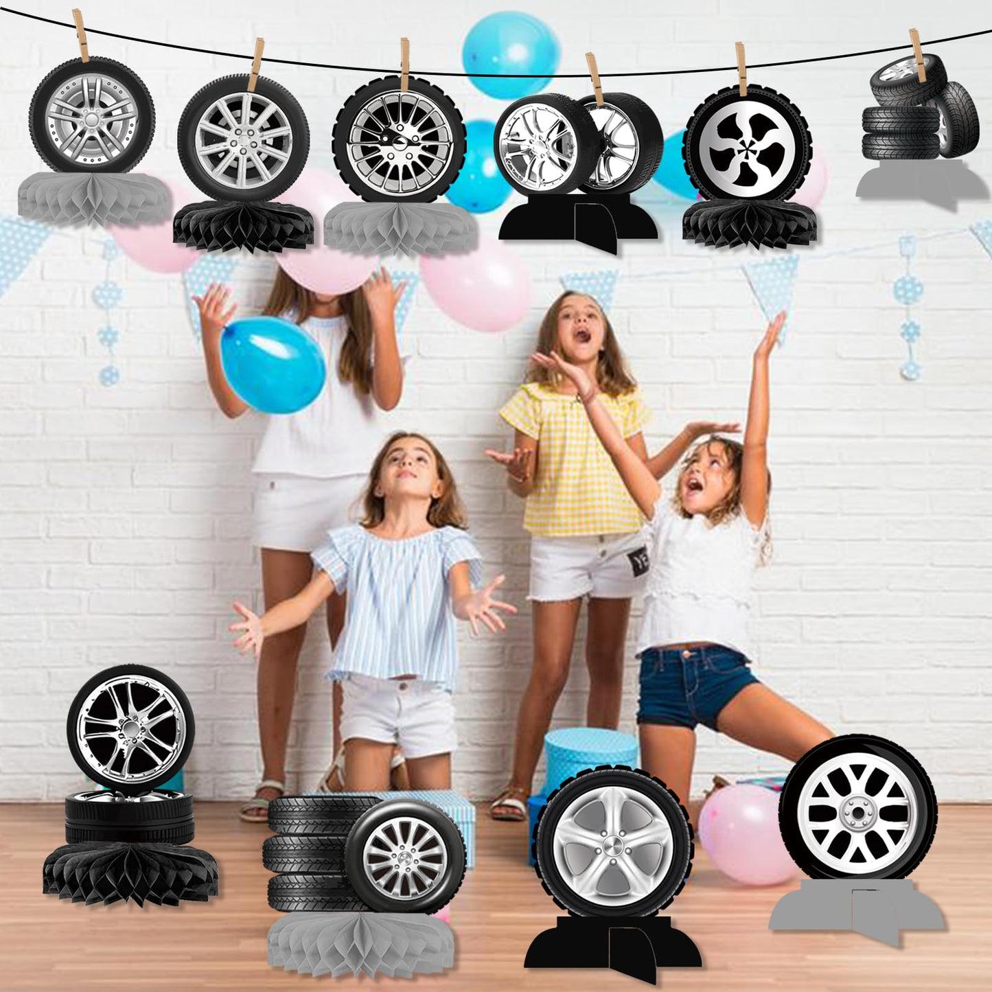 12Pcs Race Car Centerpieces for Tables - Classic Car Birthday Decorations Classic Car Party Decorations Wheel Tire Centerpieces Decor for Car Themed