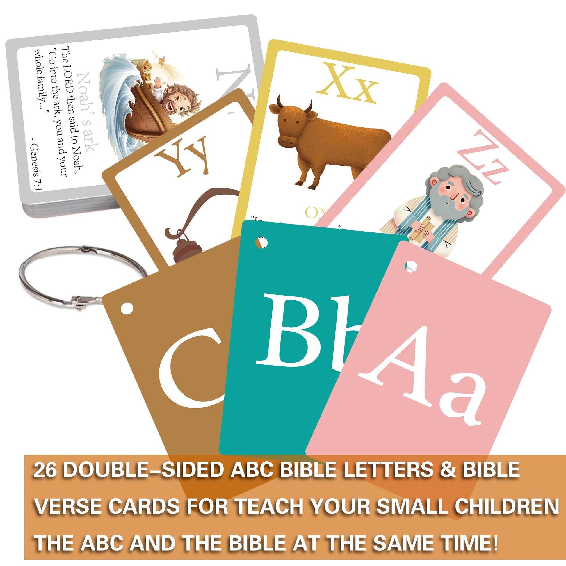 YIYDONG 26 Bible Alphabet Flash Cards for Toddlers, Christian FlashCards for Kindergarten, Preschool, Homeschool, Toddler Bible 2-4 Years