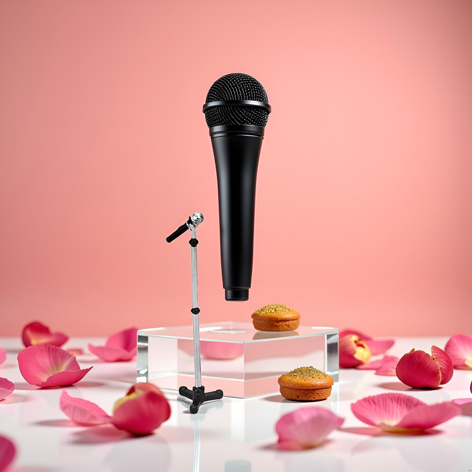 Black Dollhouse Decoration Accessories, 1:12 Dollhouse Miniature Scene Model Microphone with Stand Play Toy, Decortion, Dollhouse Furniture, Doll's