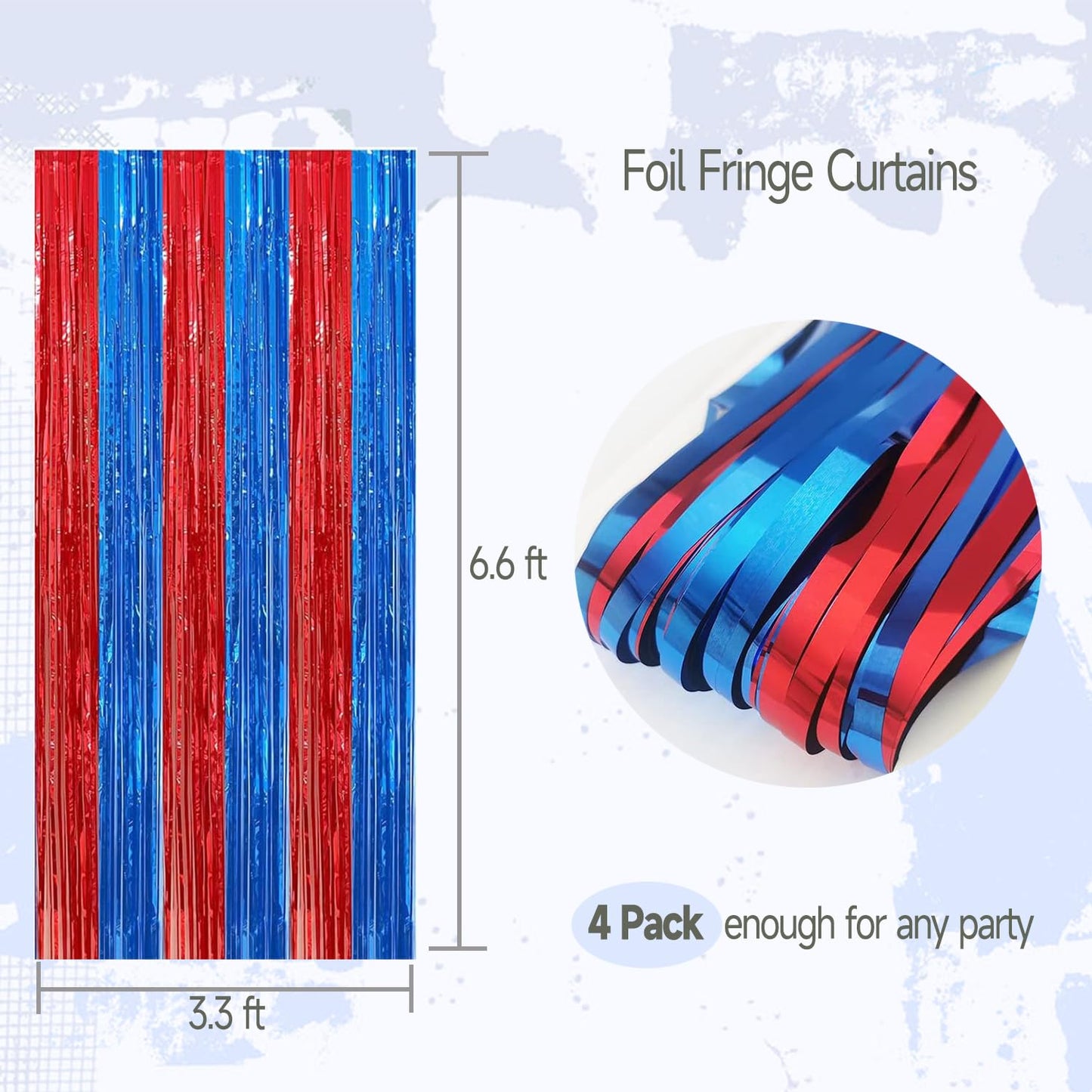 4 Pack Red and Blue Foil Fringe Curtains Backdrops 3.3x6.6 ft