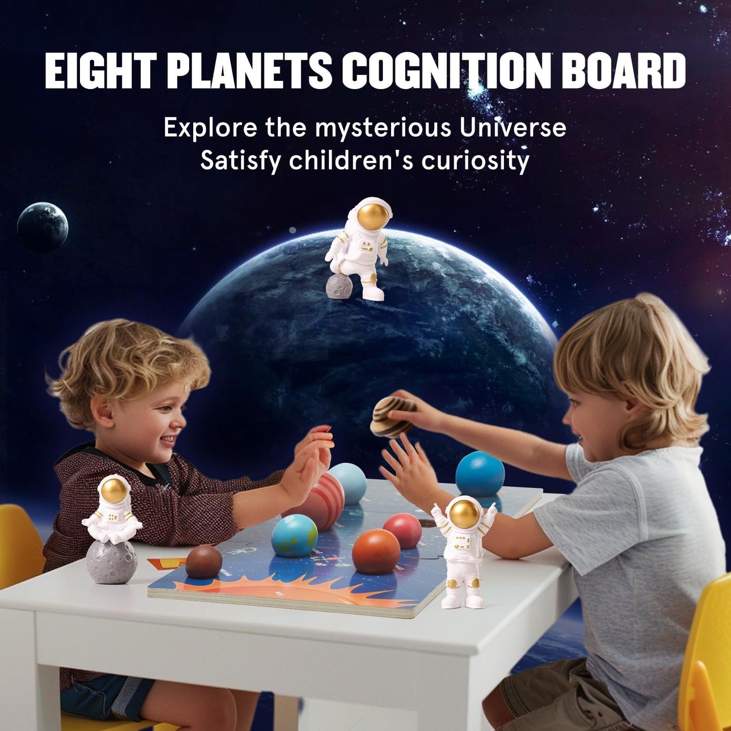 Wooden Solar System Model Board?Kids Solar System with Astronauts ?Montessori Planet Toys,Educational Planets Balls,Preschool Learning Puzzle?Space