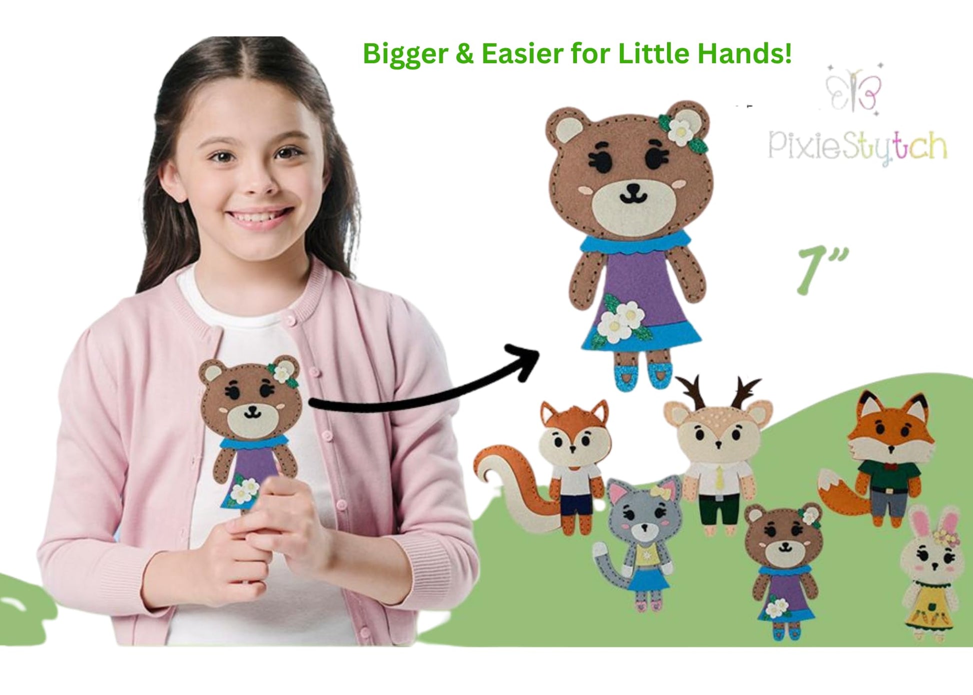 Pixiestytch Sewing Kit for Kids - Sew & Create 6 Adorable Stuffed Animal Projects - Fun DIY Craft Set for Ages 6 and up - Educational & Creative