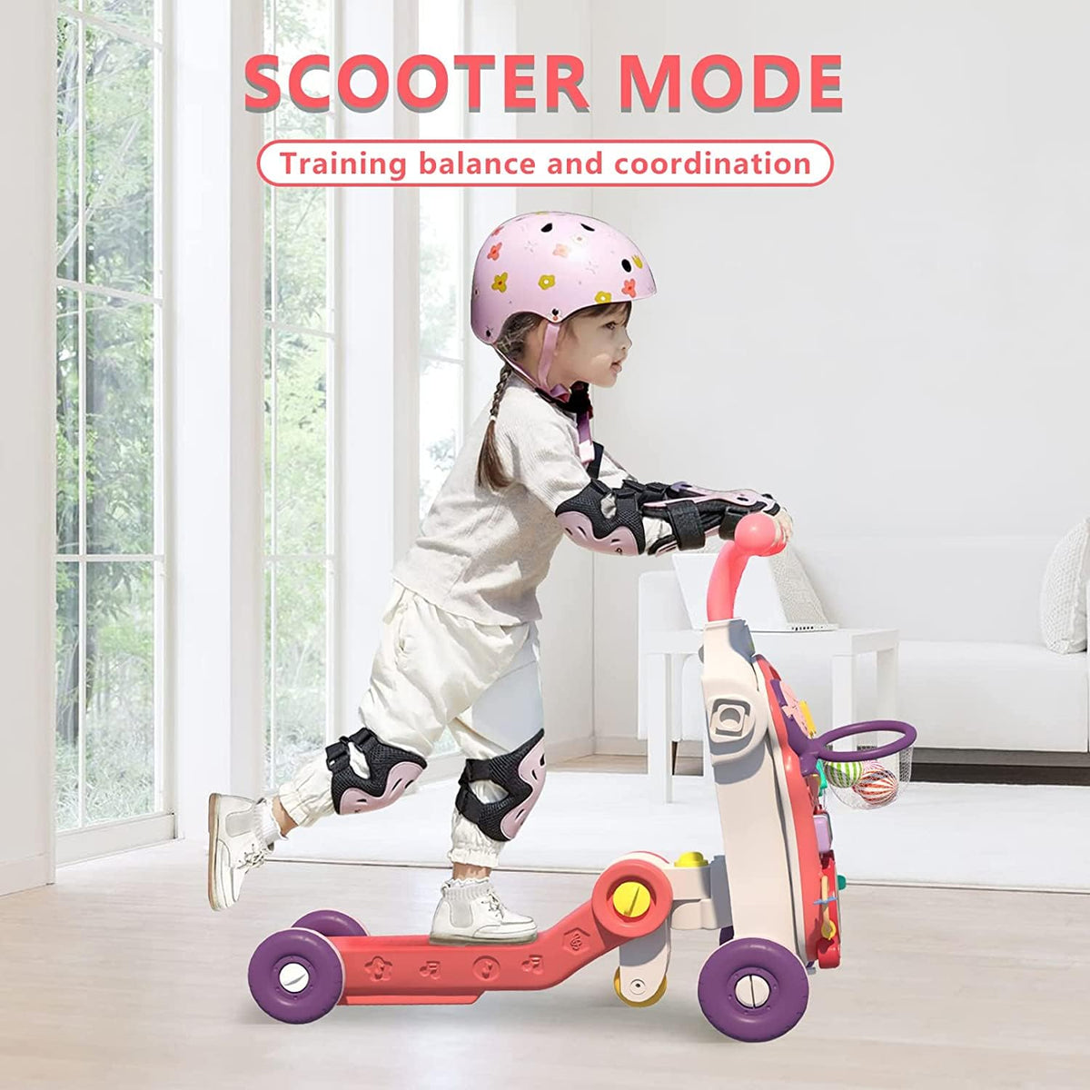 Baby Walker 5 in 1 for Baby Boy, Baby Girl, Push Walkers, Assemble as Scooter/Motorbike/Activity Center/Detachable Panel, Walking Toys for Infants