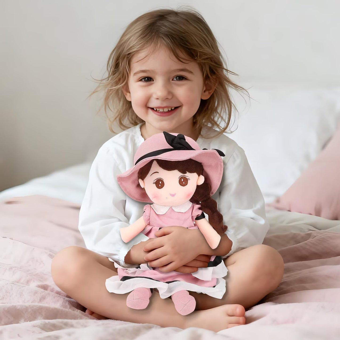 FPYWO Soft Baby Doll, Plush Rag Doll Toys for 1+ Year Old Girls & Boys, Huggable Toddler Doll Snuggle Buddy, Ideal First Birthday Gift, Snuggle Buddy