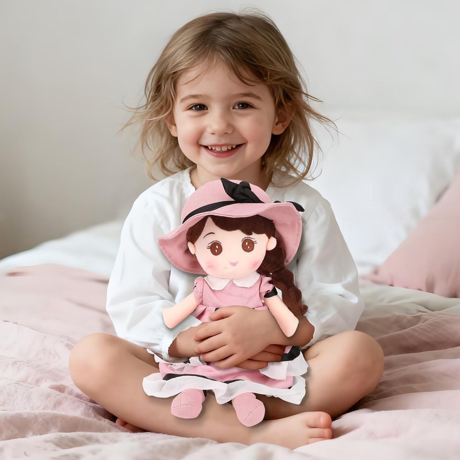 FPYWO Soft Baby Doll, Plush Rag Doll Toys for 1+ Year Old Girls & Boys, Huggable Toddler Doll Snuggle Buddy, Ideal First Birthday Gift, Snuggle Buddy